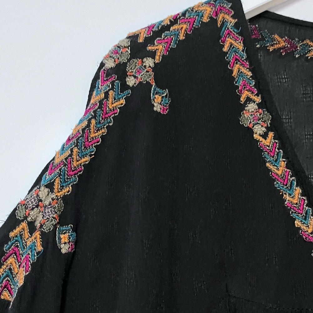 Free People Arianna Tunic Top Black Babydoll Embroidered Boho XS Gauzy Festival - Picture 10 of 16